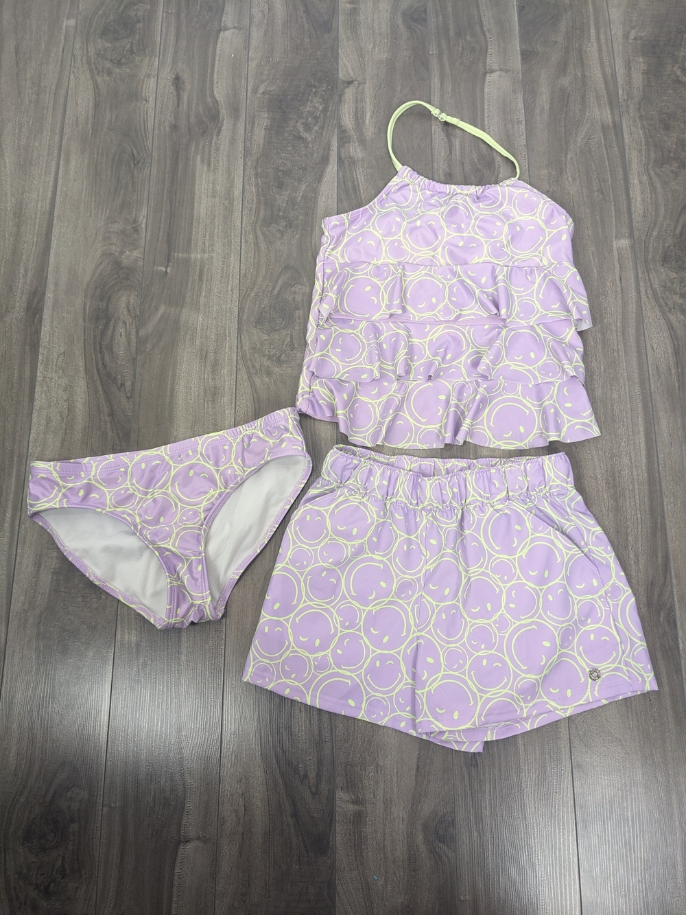 Justice Girls' Lavender Smiley Ruffle Tankini Set - Medium 10